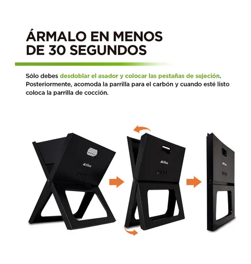 PARRILLERA PLEGABLE DE CARBÓN PORTÁTIL PARA ASADOS COLOR EN COLOR NEGRO - 3