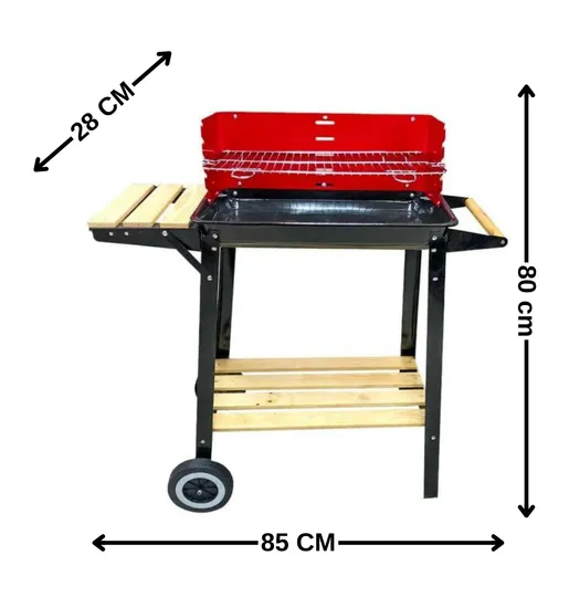 PARRILLA DE ASADO CON RUEDA Y REPISA 85X28X80 CM - 2