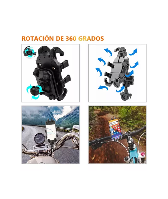 SOPORTE PORTA CELULAR PARA MOTO Y BICICLETA, 360º, CHOQUE, COLOR EN COLOR NEGRO - 2