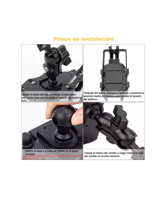 SOPORTE PORTA CELULAR PARA MOTO Y BICICLETA, 360º, CHOQUE, COLOR EN COLOR NEGRO - 3