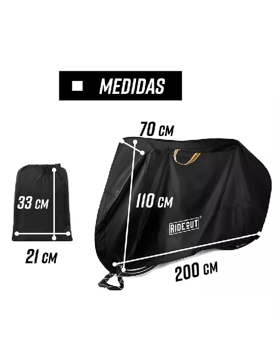 FUNDA CUBRE BICICLETA MOTO CARPA 100% IMPERMEABLE 110X200 CM, EN COLOR NEGRO - 2