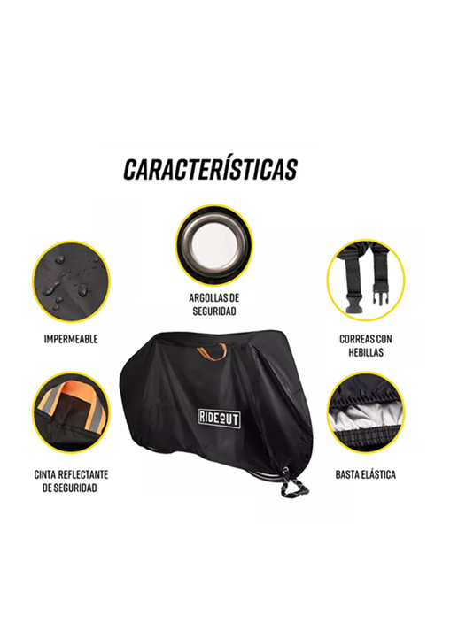 FUNDA CUBRE BICICLETA MOTO CARPA 100% IMPERMEABLE 110X200 CM, EN COLOR NEGRO - 4