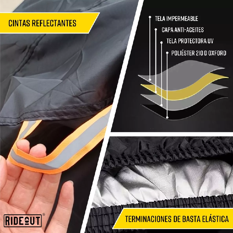 FUNDA CUBRE BICICLETA MOTO CARPA 100% IMPERMEABLE 110X200 CM, EN COLOR NEGRO - 5