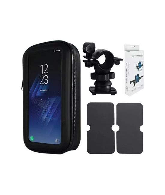 PORTA SOPORTE DE CELULAR PARA BICICLETA Y MOTO, IMPERMEABLE, COLOR EN COLOR NEGRO - 5