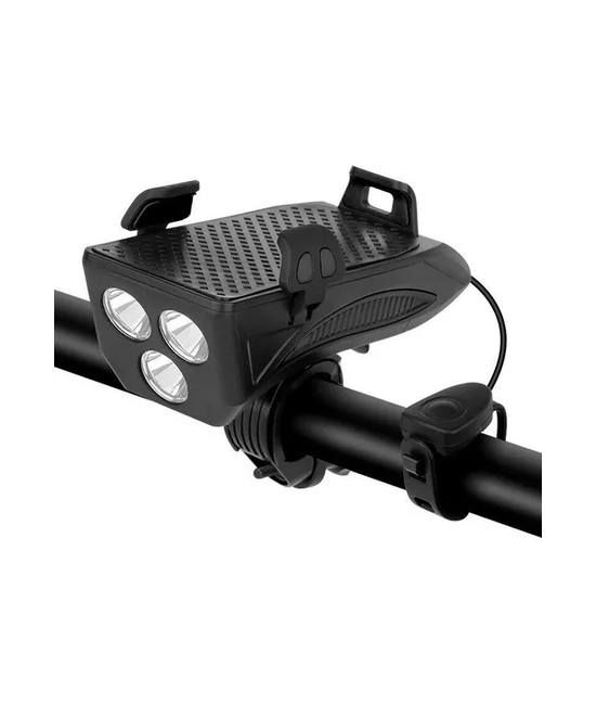 SOPORTE DE TELÉFONO CON LUZ Y BOCINA PARA BICICLETA, COLOR EN COLOR NEGRO - 1