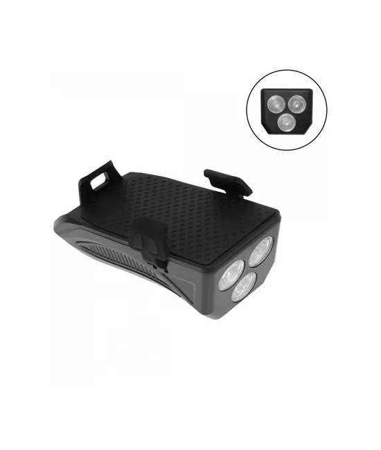 SOPORTE DE TELÉFONO CON LUZ Y BOCINA PARA BICICLETA, COLOR EN COLOR NEGRO - 7