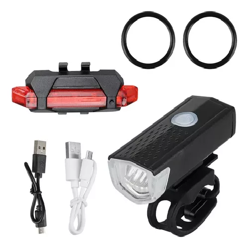 PACK DE 2 LUCES LED PARA BICICLETA, USB, TRASERA Y DELANTERA, FOCO - 5