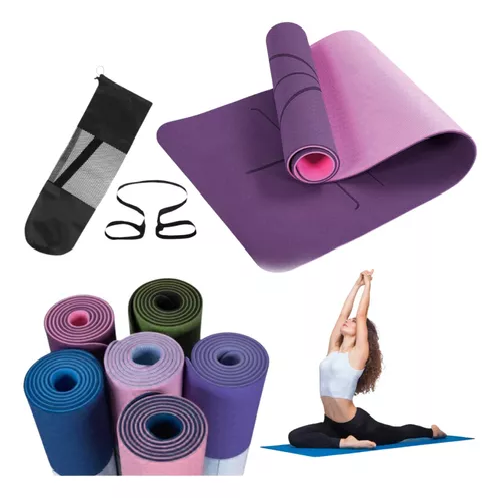 MAT DE YOGA, 8 MM, ECO, CON GUÍAS, DOBLE, CON BOLSO Y CORREA - 3