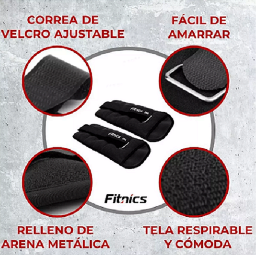 SET DE 2 PESAS DE TOBILLO MUÑECA TOBILLERA 2KG CADA UNA TOTAL 4KG EN COLOR NEGRO - 3