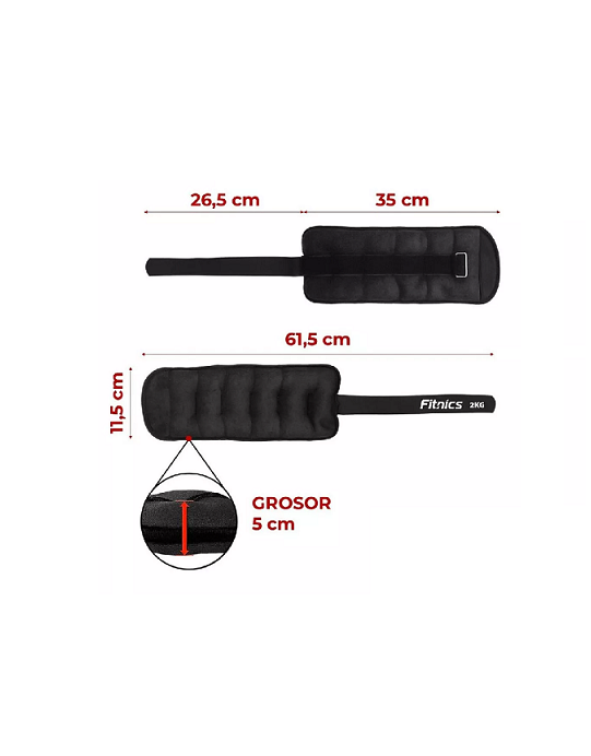 SET DE 2 PESAS DE TOBILLO MUÑECA TOBILLERA 2KG CADA UNA TOTAL 4KG EN COLOR NEGRO - 4