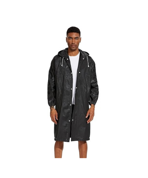 PONCHO IMPERMEABLE PORTÁTIL CON CAPUCHA, REUTILIZABLE, COLOR EN COLOR NEGRO - 1