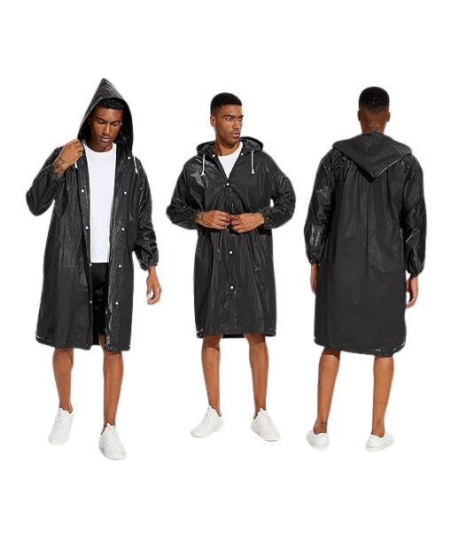 PONCHO IMPERMEABLE PORTÁTIL CON CAPUCHA, REUTILIZABLE, COLOR EN COLOR NEGRO - 2