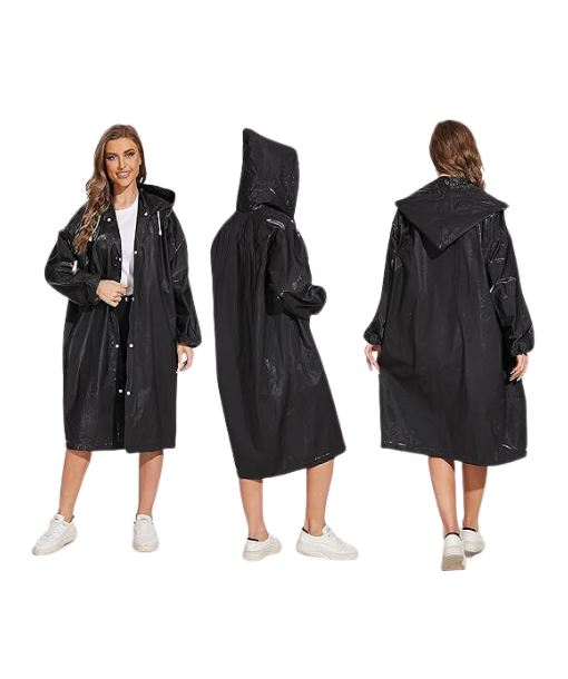 PONCHO IMPERMEABLE PORTÁTIL CON CAPUCHA, REUTILIZABLE, COLOR EN COLOR NEGRO - 3