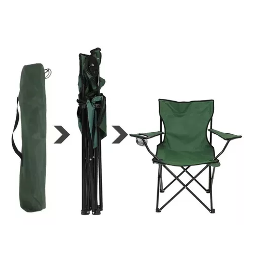 SILLA PLEGABLE DE PLAYA CAMPING CON BOLSO DE PORTA VASOS VERDE - 2