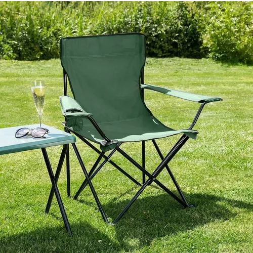 SILLA PLEGABLE DE PLAYA CAMPING CON BOLSO DE PORTA VASOS VERDE - 3
