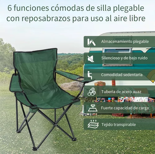 SILLA PLEGABLE DE PLAYA CAMPING CON BOLSO DE PORTA VASOS VERDE - 4