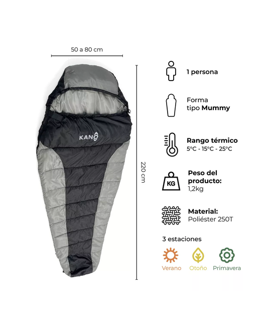 SACO DE DORMIR KANO +5ºC / +15ºC 3 ESTACIONES 1.2 KG, COLOR GRIS - 6