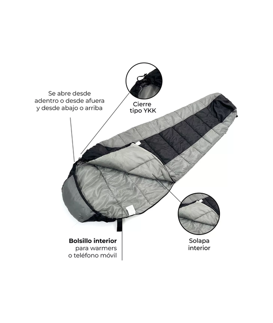 SACO DE DORMIR KANO +5ºC / +15ºC 3 ESTACIONES 1.2 KG, COLOR GRIS - 7
