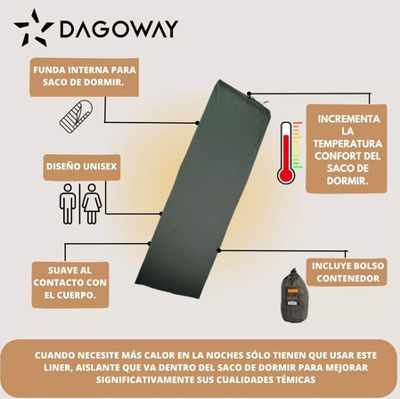 LINER PARA SACO DE DORMIR DAGOWAY, LIGERO Y COMPACTO, COLOR GRIS - 4
