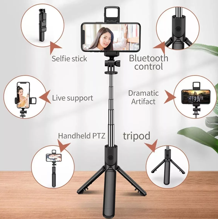 TRÍPODE DE PALO SELFIE CON LUZ RELLENO Y CONTROL REMOTO BLUETOOTH - 4