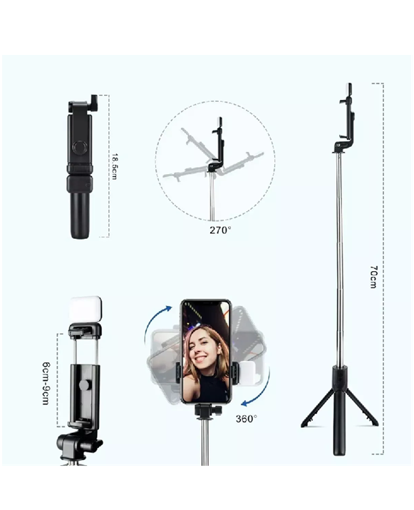 TRÍPODE DE PALO SELFIE CON LUZ RELLENO Y CONTROL REMOTO BLUETOOTH - 5