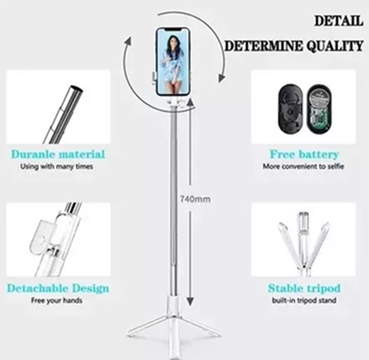 PALO SELFIE STICK TRÍPODE BASTÓN EXTENSIBLE BLUETOOTH, TRIPOD - 3
