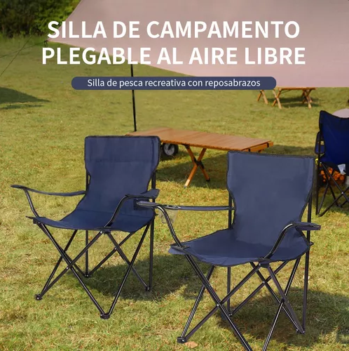 SILLA PLEGABLE DE PLAYA CAMPING CON BOLSO DE PORTA VASOS AZUL - 3
