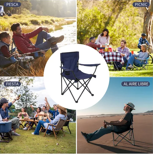 SILLA PLEGABLE DE PLAYA CAMPING CON BOLSO DE PORTA VASOS AZUL - 4