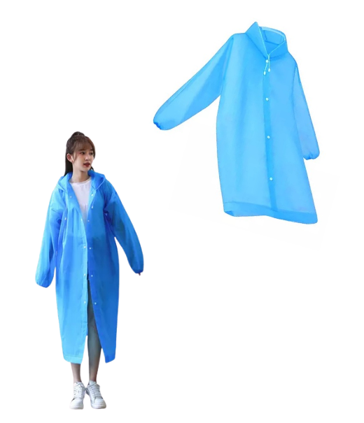 PONCHO IMPERMEABLE PORTÁTIL CON CAPUCHA, REUTILIZABLE, COLOR AZUL - 3