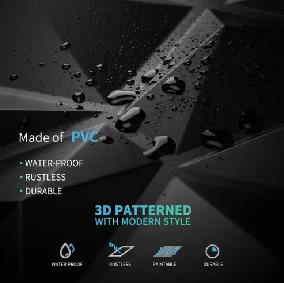 12 PANELES MURAL 3D AUTOADHESIVO PVC DIAMANTE 50X50CM EN COLOR NEGRO - 5