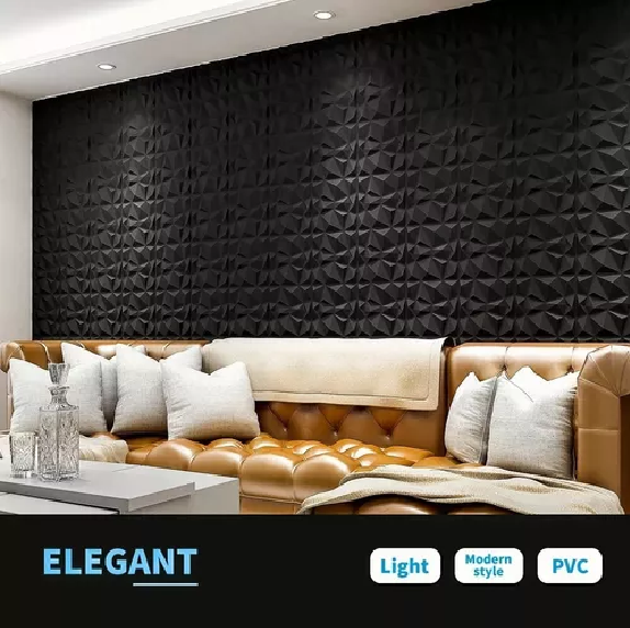12 PANELES MURAL 3D AUTOADHESIVO PVC DIAMANTE 50X50CM EN COLOR NEGRO - 6