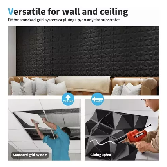 12 PANELES MURAL 3D AUTOADHESIVO PVC DIAMANTE 50X50CM EN COLOR NEGRO - 7