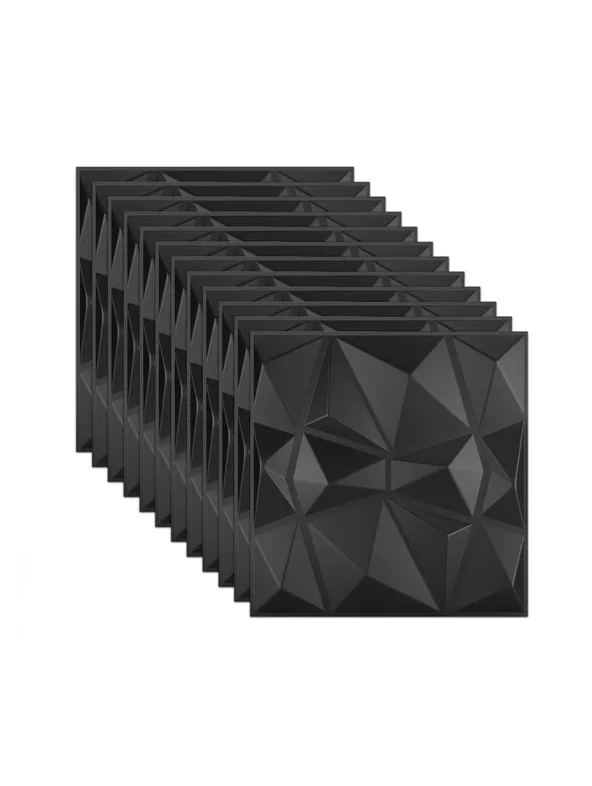 12 PANELES MURAL 3D AUTOADHESIVO PVC DIAMANTE 50X50CM EN COLOR NEGRO - 8