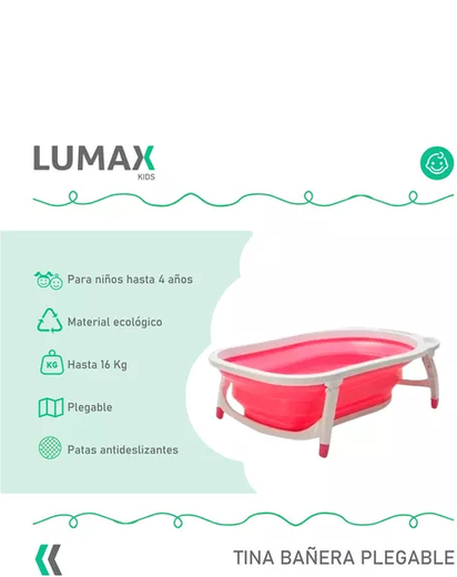 TINA BAÑERA PLEGABLE SIN MALLA, COLOR ROSADO - 3