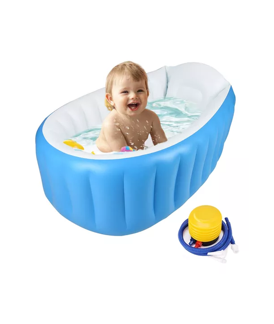 BAÑERA INFLABLE PLEGABLE PARA BEBÉS CON BOMBA DE AIRE, CELESTE - 2