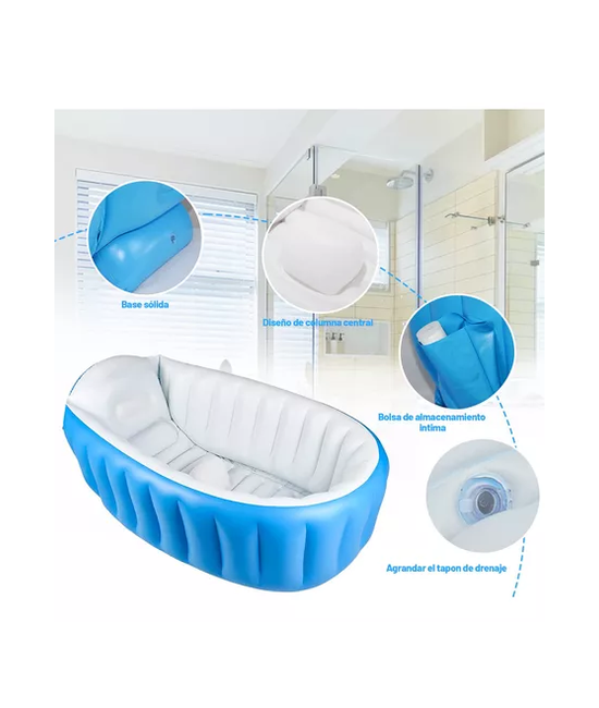 BAÑERA INFLABLE PLEGABLE PARA BEBÉS CON BOMBA DE AIRE, CELESTE - 3