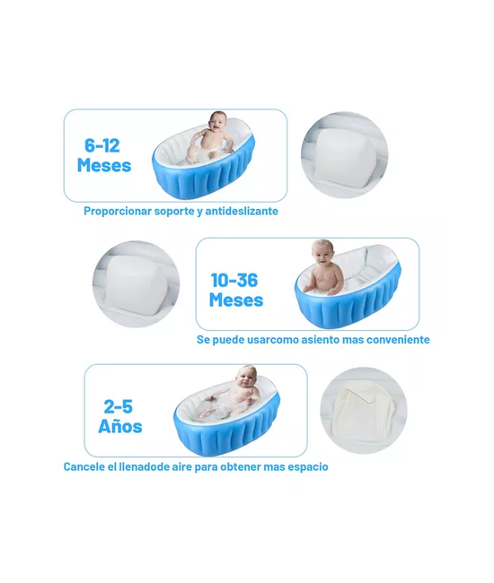 BAÑERA INFLABLE PLEGABLE PARA BEBÉS CON BOMBA DE AIRE, CELESTE - 4