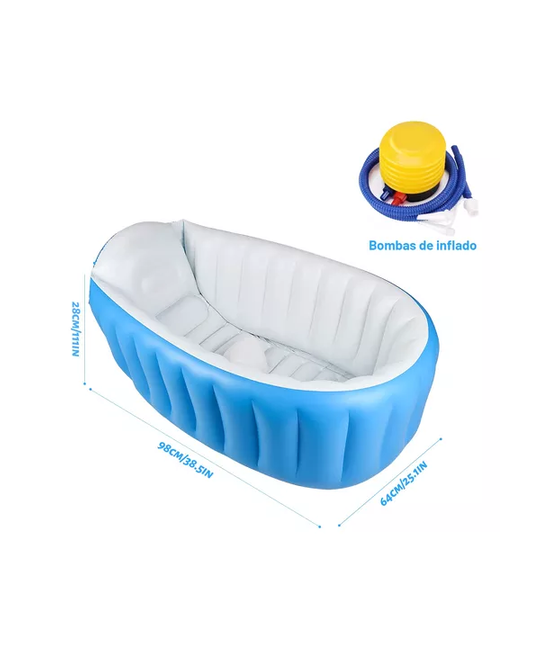 BAÑERA INFLABLE PLEGABLE PARA BEBÉS CON BOMBA DE AIRE, CELESTE - 5