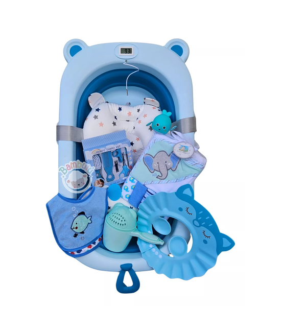 BAÑERA PLEGABLE BEBÉ CON TERMÓMETRO Y ACCESORIOS, COLOR AZUL - 2