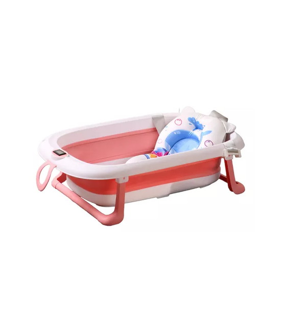 TINA BAÑERA PLEGABLE BEBÉ CON TERMÓMETRO Y COJÍN, COLOR ROSA - 1