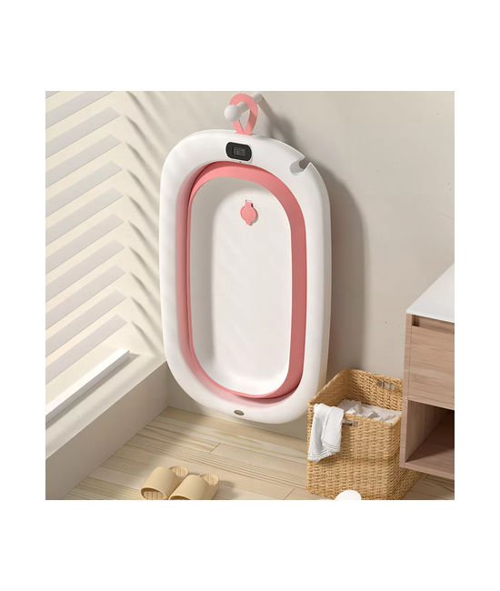 BAÑERA PLEGABLE BEBÉ CON TERMÓMETRO Y ACCESORIOS, COLOR ROSA - 2