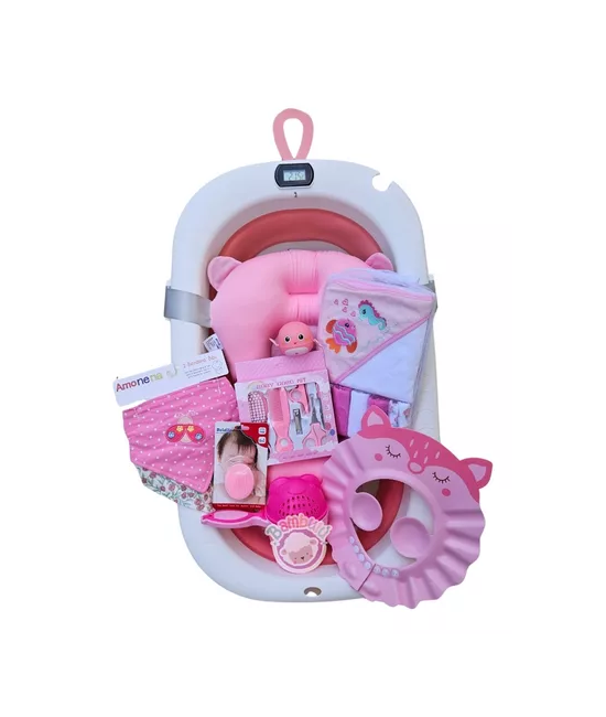 BAÑERA PLEGABLE BEBÉ CON TERMÓMETRO Y ACCESORIOS, COLOR ROSA - 3