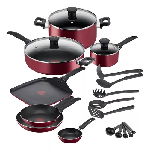BATERÍA T-FAL DE 20 PIEZAS, EASY CARE, ALUMINIO ANTIADHERENTE, COLOR EN COLOR ROJO - 1