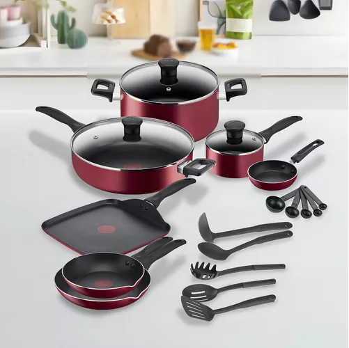 BATERÍA T-FAL DE 20 PIEZAS, EASY CARE, ALUMINIO ANTIADHERENTE, COLOR EN COLOR ROJO - 3