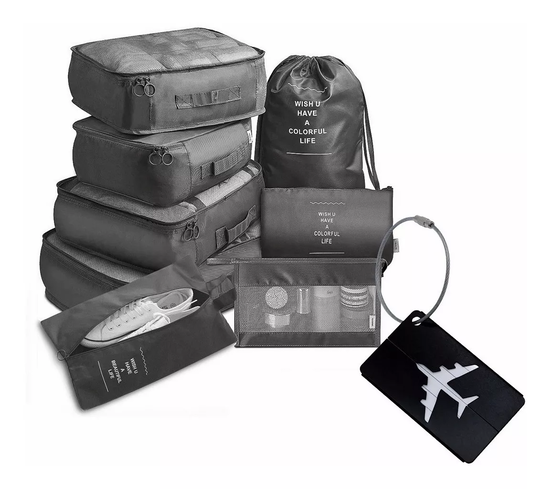 SET 9 BOLSAS ORGANIZADORAS DE MALETAS PARA VIAJE IMPERMEABLE EN COLOR NEGRO - 2