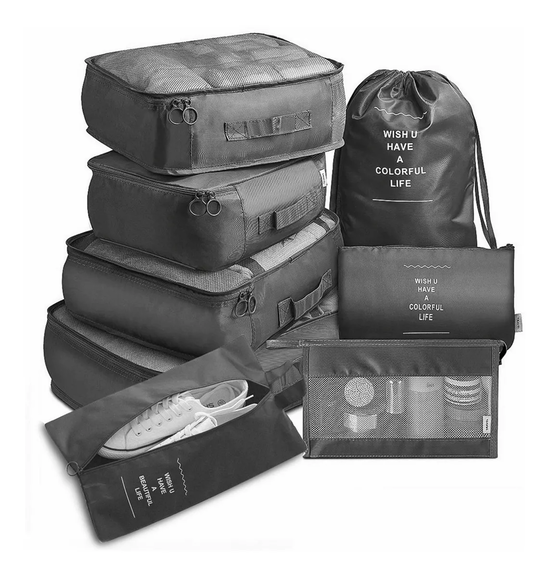 SET 9 BOLSAS ORGANIZADORAS DE MALETAS PARA VIAJE IMPERMEABLE EN COLOR NEGRO - 3