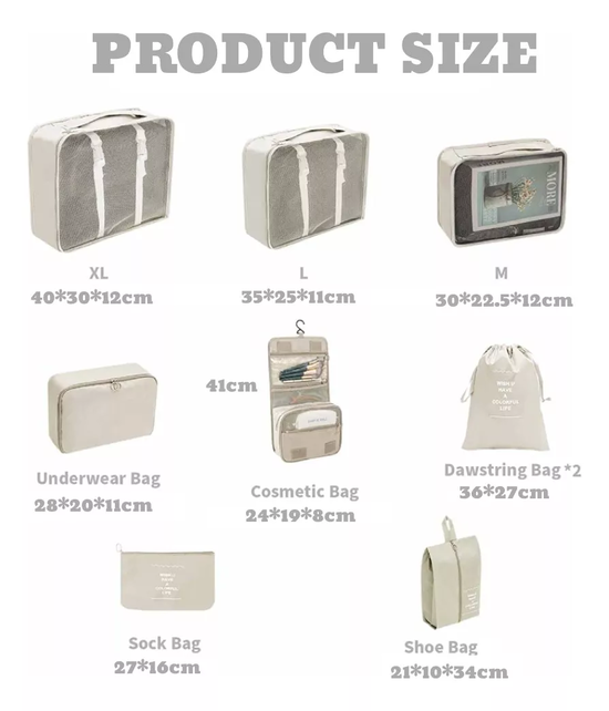 BOLSAS ORGANIZADORAS DE MALETA PARA VIAJES IMPERMEABLES GRIS - 2