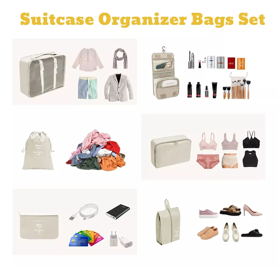 BOLSAS ORGANIZADORAS DE MALETA PARA VIAJES IMPERMEABLES GRIS - 4