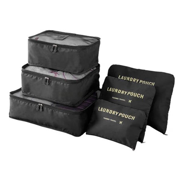 SET 6 ORGANIZADORES DE EQUIPAJE DE VIAJE BOLSA ROPA INTERIOR EN COLOR NEGRO - 1