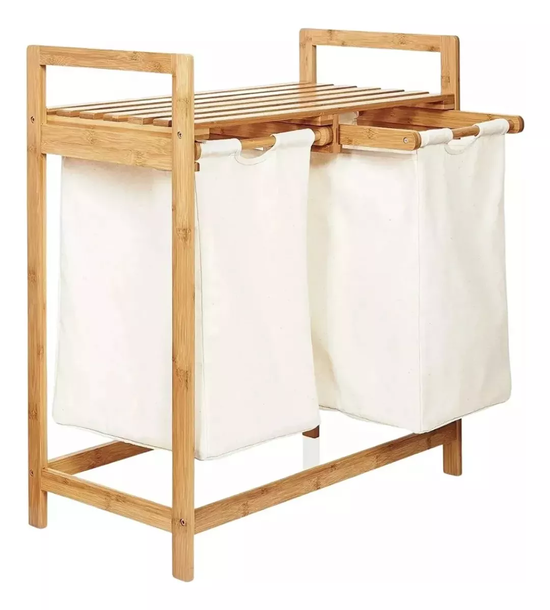 CESTA CANASTO DE ROPA SUCIA CON SOPORTE DE BAMBÚ 73 CM MARRÓN CLARO - 1